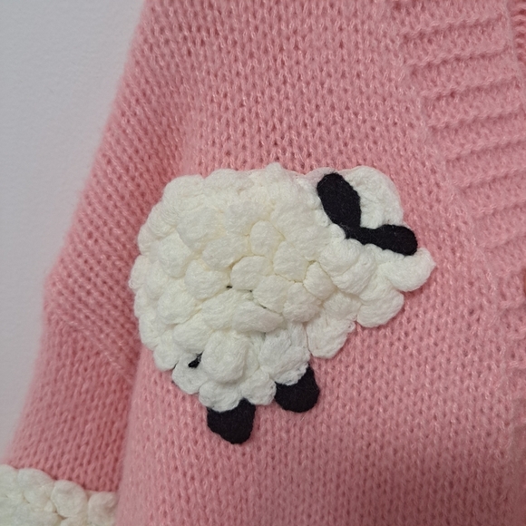 Dreamers By Debut Counting Sheep 3D Bobble  Cardigan Pink Small NWOT - Picture 4 of 7
